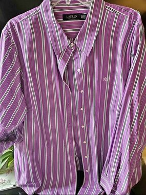 Lauren Ralph Lauren Purple and White Striped Dress Shirt